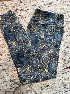LuLaRoe Blue and Gold Floral Leggings